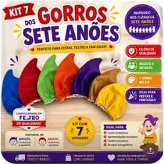 Kit com 7 gorros Anões - Branca de Neve e 7 anões - fantasia