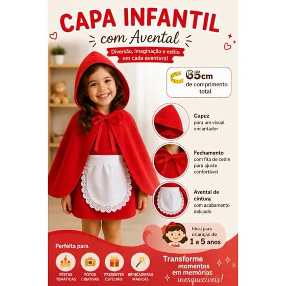 Kit capa e avental Chapeuzinho Vermelho Infantil