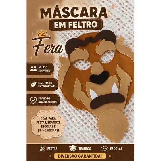 Máscara Fera - Bela e Fera - adulto e infantil