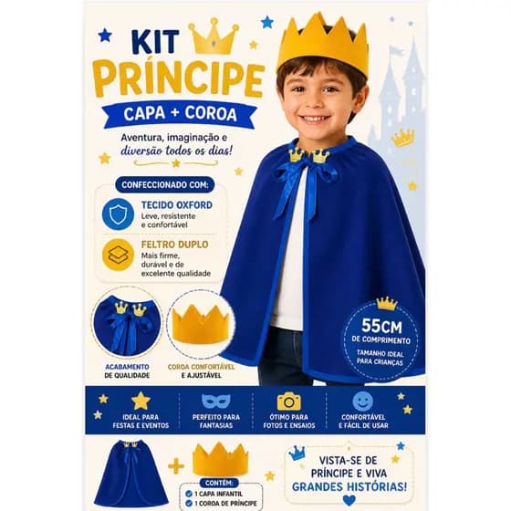 kit Príncipe ou princesa infantil - capa e coroa