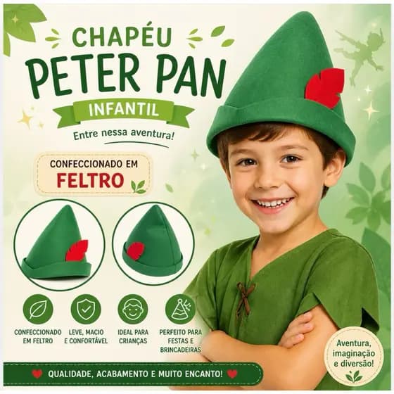 Peter Pan - gorro em feltro - fantasia - unidade