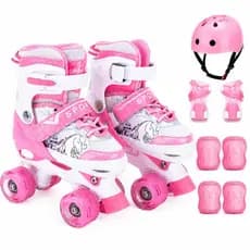 Patins Quad Unicórnio Lindo Tam./ajustável + Kit Proteção Rosa