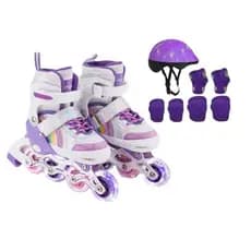 Patins Roller Arco Iris Com Led Roxo + Kit Proteção