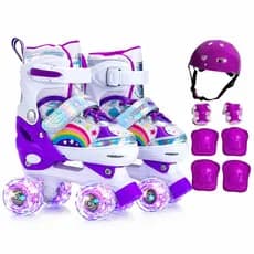 Patins 4 Rodas Arco Íris ROXO  Com Luz De Led + Kit Proteção