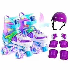 Patins Quad Sereia rodas de led tamanho regulável + kit de proteção Roxo