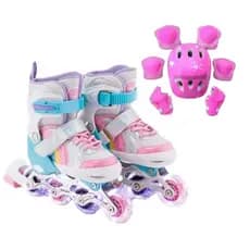 Patins roller arco iris rosa led