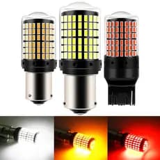1pcs Luzes De Freio Com Luz De Sinalização De Giro Automático 1156 BA15S P21W BAU15S PY21W T20 7440 W21W 1157 Lâmpadas led 144 smd CanBus Sem Lâmpada De Erro Branco Amarelo Vermelho 12V 24V