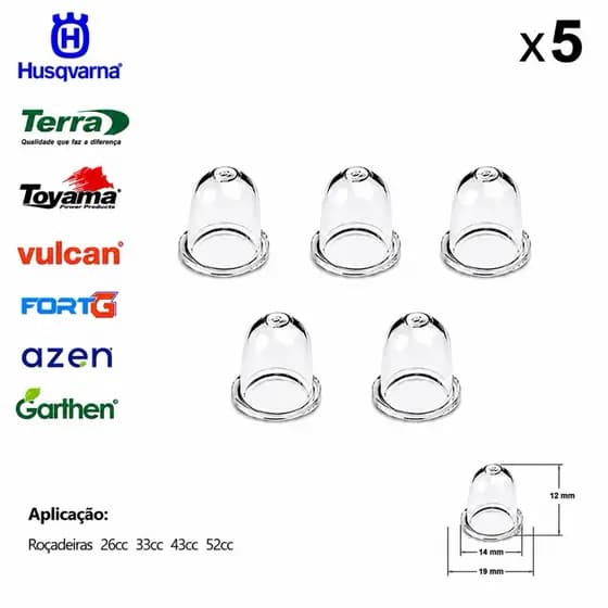 Kit 5 Bulbo Prime Bolha Injetor De Gasolina Para Roçadeiras 26cc 33cc 43cc 52cc