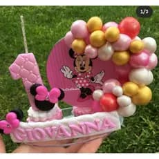 vela em biscuit minnie rosa