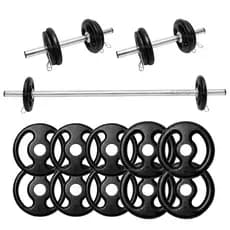 Kit Halter De Anilhas E Barras Fitness 14Kg + Barra 1.20m 19 Peças