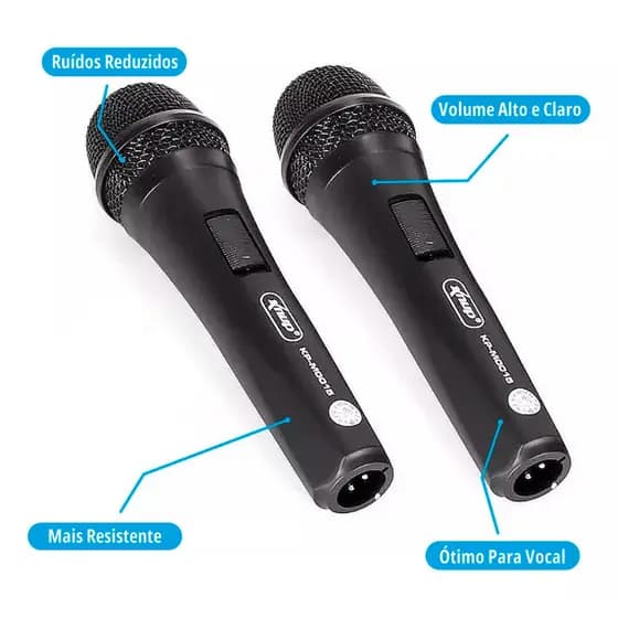 Microfone Dinâmico Duplo De Mão Com Fio 3m Cardioide P10 KP-M0015