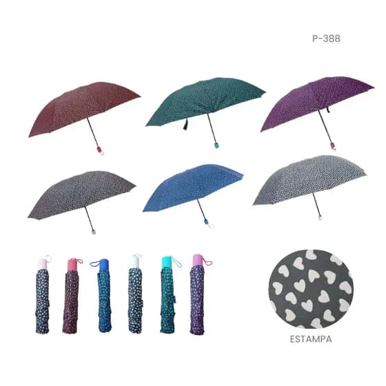Guarda Chuva Sombrinha Estampa de corações 10 varetas Haste de Metal Manual P-388