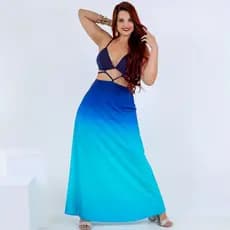 Vestido Longo Degradê Decotado Feminino Estampado Confortável Tecido Soltinho Verão Moda Praia Paty