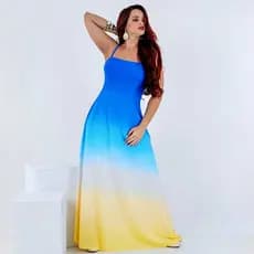 Vestido Lançamento Longo Degradê Feminino Estampado Confortável Tecido Soltinho Verão Moda Praia