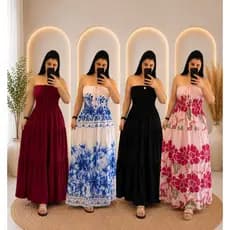 Vestido Tropical Longo Tomara que Caia Estampado  | liso Pronta Entrega  | moda feminina