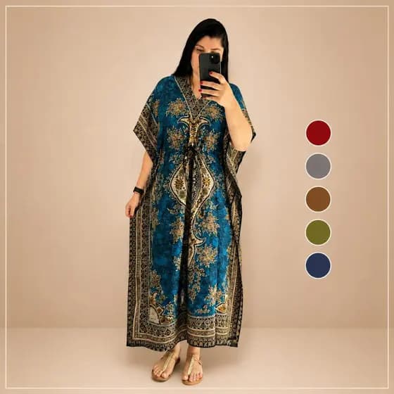 Kaftan Feminino longo Estampado | Saída de Praia | Vestido moda Indiana | Kafta indiano