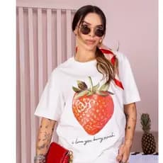 Max T-shirt estampada morango 100% algodão camiseta feminina