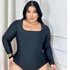 Body Feminino Manga Longa Decote Quadrado premium com Fecho Plus Size Curve