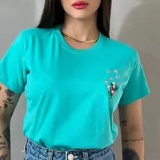 Blusa feminina FLORZINHAS E CORAÇOES bordada 100% algodão premium