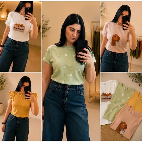blusa feminina tshirt 100% algodao estampada plus size G GG G1 G2 camiseta gola ribanan