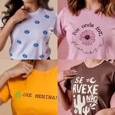 T-Shirt feminina varias estampas GG 100% algodão blusa Plus Size camiseta olho grego