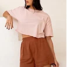 Blusa Cropped Max feminino Liso Soft Peach tamanho G 100% algodao gola em ribana camiseta G