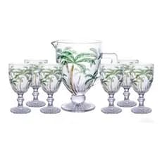 Jogo Taça E Jarra D Vidro Palm Tree Color 7 Peças Class Home