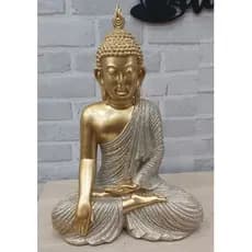 Estátua Do Buda Grande Dourado    Resina 34cm