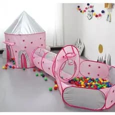 Barraca Tenda Túnel 3x1 Infantil Rosa Piscina Para Bolinha Astronautas Com Cesta Basquete Playground