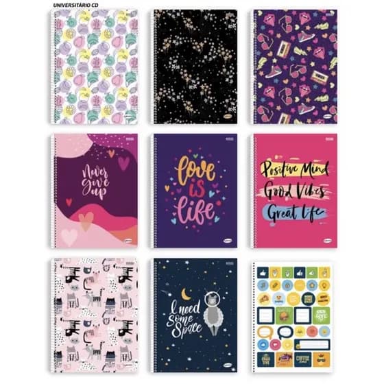 CADERNO UNIVERSITÁRIO 1 MATÉRIA CAPA DURA 96FLS – KBOM FEMININO