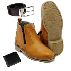 Kit Botina Zíper Unisex Bota Country Couro Legítimo  + Cinto + Carteira