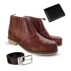 botina masculina butina couro legítimo kit cinto e carteira