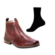 Bota Botina de Couro Modelo Country Reforçada + Meia
