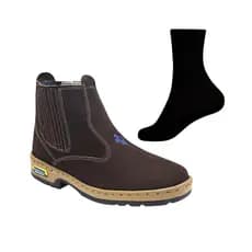 Bota Botina New de Couro Legitimo Sola Reforçada Kit + Meia