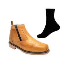 Botina de Couro Bota da Moda Sola de Latex Kit + Meia
