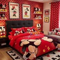 Edredom Queen Personagem Tendencia Minnie Mickey 5 peças Dupla Face