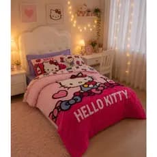 Edredom Hello Kitty Solteiro Dupla Face 3 Peças