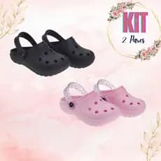 Kit 2 Pares Babuche Infantil Meninas Perfuros Confortável Delicado Correia Glitter Uso Diário Leve
