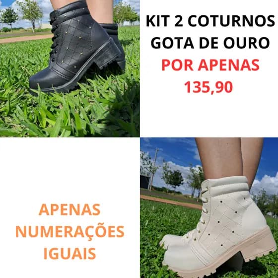 Kit 2 Pares Coturno Feminino Confortável Estiloso Solado Tratorado Outono Inverno Moda Casual