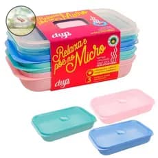 KIT 3 Potes Herméticos Micro-Ondas DUP 500ml Freezer Bpa Free - Rosa, Verde e Azul Serenity