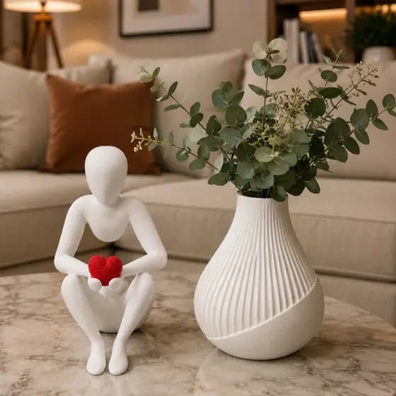 Kit Escultura Minimalista Coração + Mini Vaso Espiral Moderno