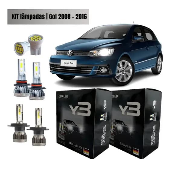 Kit Lampada Ultra Led Y3 Nano 22000 Lumens Vw Gol G5 G6 2008 A 2016 Alto Baixo Milha forte