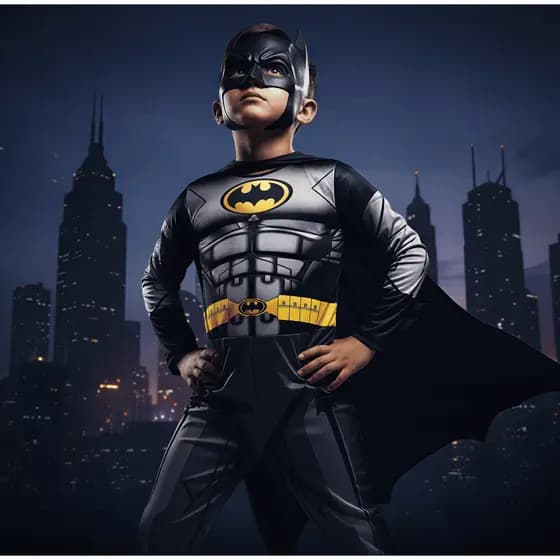 Fantasia Infantil Do Batman Longa Menino Com Enchimento Mascara De Plástico e Capa