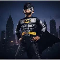 Fantasia Infantil Do Batman Longa Menino Com Enchimento Mascara De Plástico e Capa