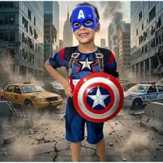 Fantasia Menino Infantil Do Capitão América Curta Com Enchimento Mascara e Escudo De Plástico