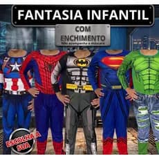 Fantasia Infantil Longa Com Enchimento Roupa Menino Festas America/Aranha/Batman/Superman/Hulk/Flash