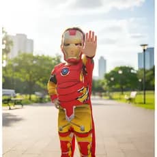 Roupa Infantil Do Homem De Ferro Menino Longa Com Enchimento e Mascara De Plástico
