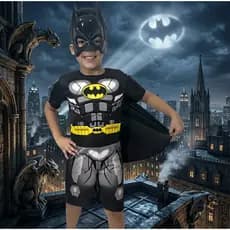 Fantasia Infantil Curta Do Batman Com Enchimento Mascara de Plástico e Capa Roupa Infantil