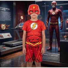 Fantasia Do Flash Curta Com Mascara De Plástico + Brinde Roupa Infantil Sem Enchimento