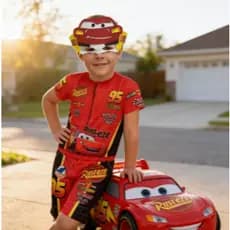 Fantasia Curta Dos Carros Relâmpago Mcqueen Sem Enchimento e Mascara De E.V.A Roupa Infantil
